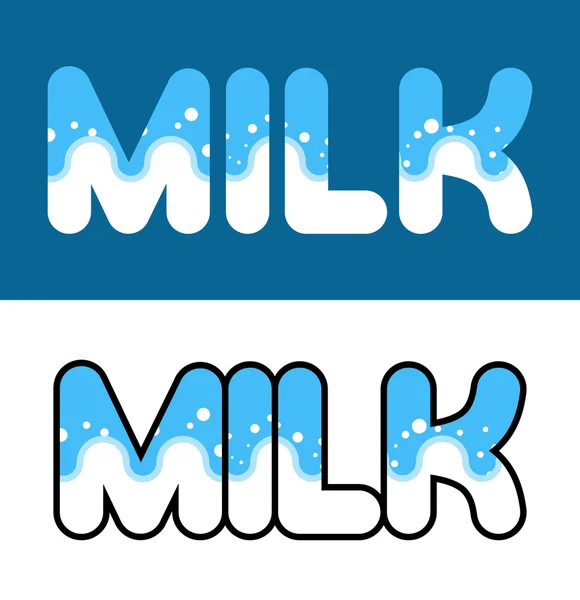 Latte. Lettere a scintille. Logo per confezionamento latticini. Segno vettoriale — Vettoriale Stock