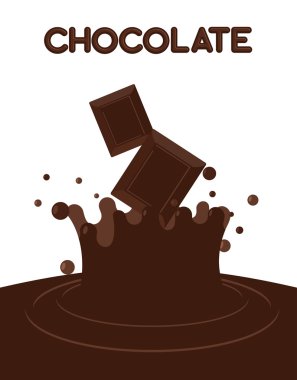 Pieces of chocolate fall into liquid hot chocolate. Splashes of 