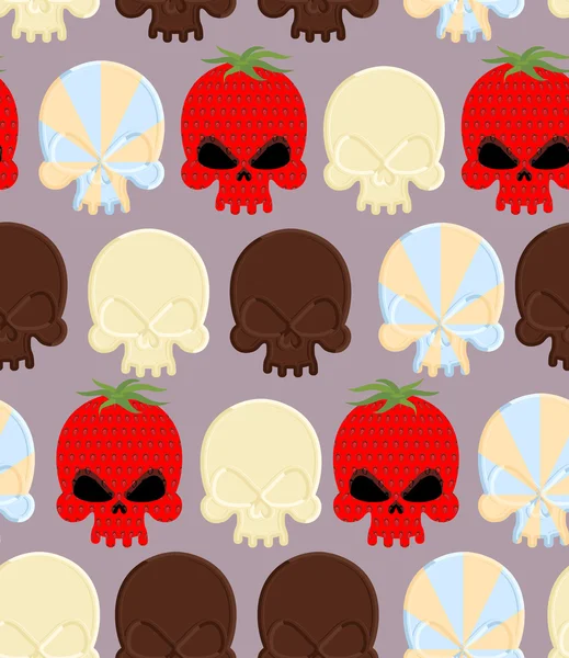 Sweet candy skulls seamless pattern. Head skeleton made of choco — Stockvector