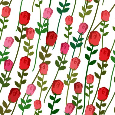 Roses seamless pattern. Rose with a long stem and leaves. Vector