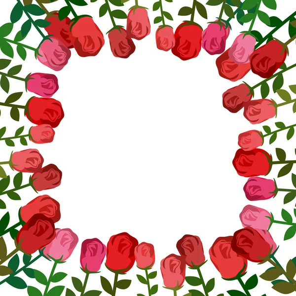 Frame of roses. Red background beautiful flowers and location fo — Stock Vector