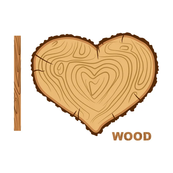 Me encanta la madera. Cortar un árbol como símbolo del corazón. Ilustración vectorial — Archivo Imágenes Vectoriales