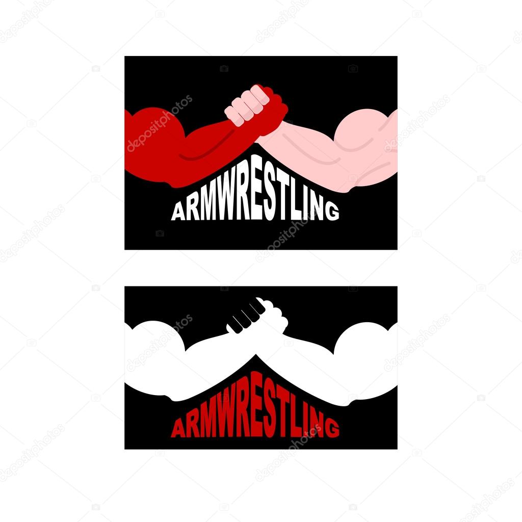 Armwrestling logo. Two strong hands. Vector illustration