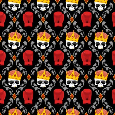 Skull Crown and boxing gloves with Baroque elements seamless pat
