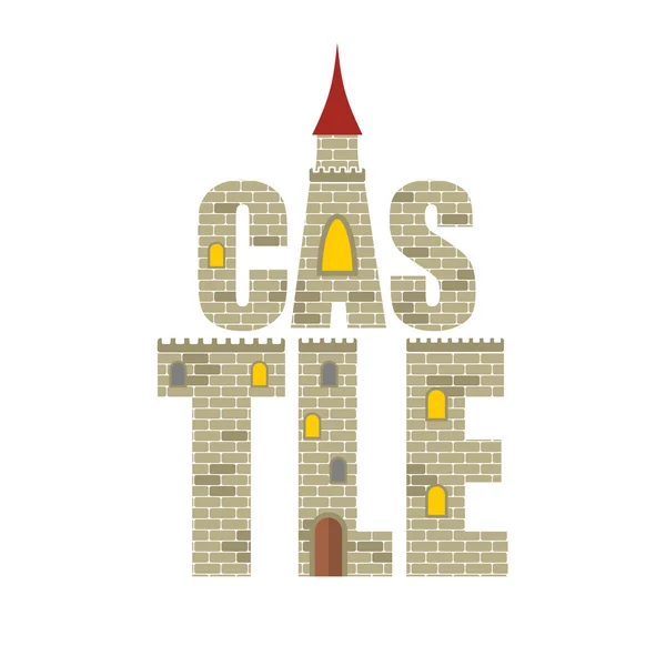 Castle with  Red Tower. Letters from the stones. Vector illustra — стоковий вектор