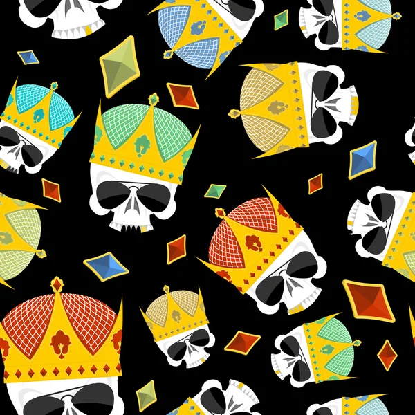 Street Kings. Gold Crown skull seamless pattern. Vector backgrou