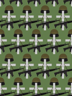 Military Cemetery. Vector background of Memorial Day. Crosses wi