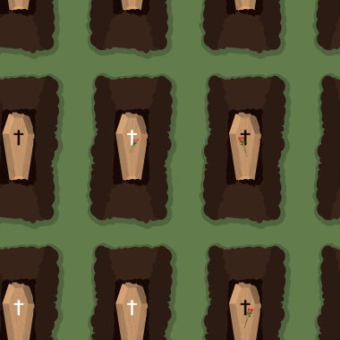 Top view of cemetery. seamless pattern coffins. Vector illustrat