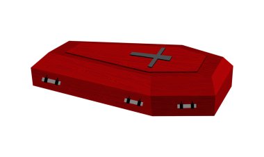 Burgundy expensive coffin for rich with handles on a white backg clipart
