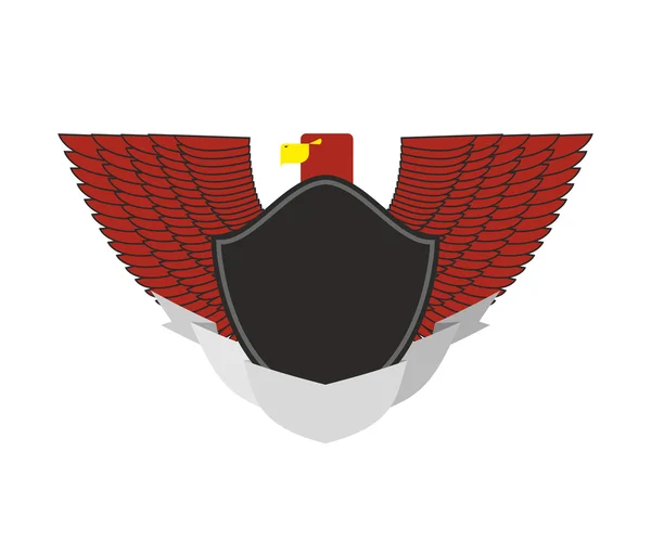 Red Eagle on military emblem. Bird with wings and black shield. — Stock Vector