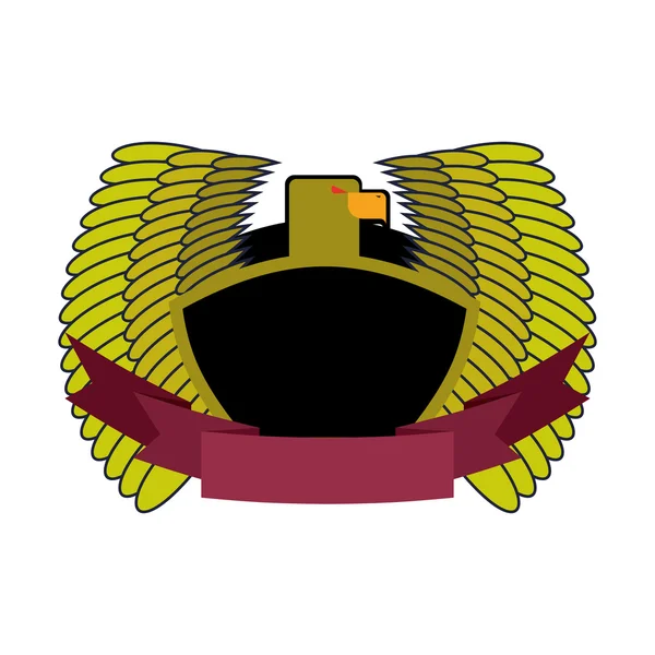 Green Eagle. Military logo with shield and tape. Heraldry vector — Stok Vektör