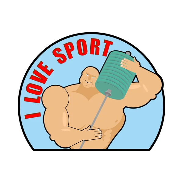 Jag älskar idrott. Emblem, tecken för fans av bodybuilding. Man kramar. — Stock vektor