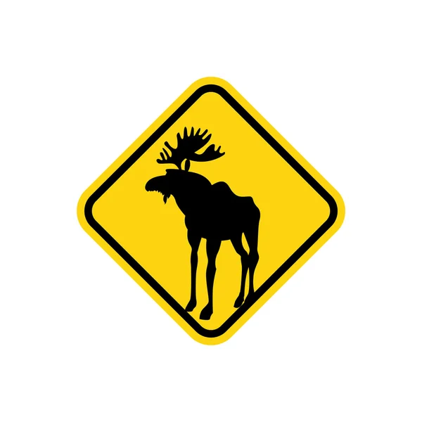 Road sign yellow deer, Moose. Vector pointer Attention animal. W — Stockový vektor