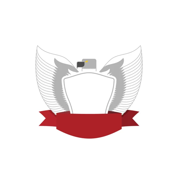 Emblema de Pájaro Blanco con escudo. Logotipo militar Hawk. Vector enfermo — Archivo Imágenes Vectoriales