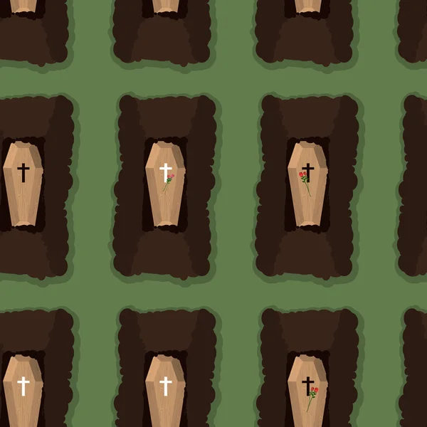Top view of cemetery. seamless pattern coffins. Vector illustrat — Stockvector