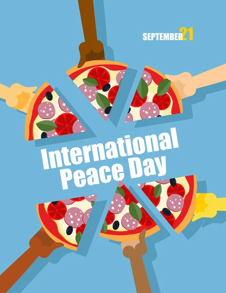 Day of Peace. 21 September international holiday. People eat piz Royaltyfria Stockvektorer
