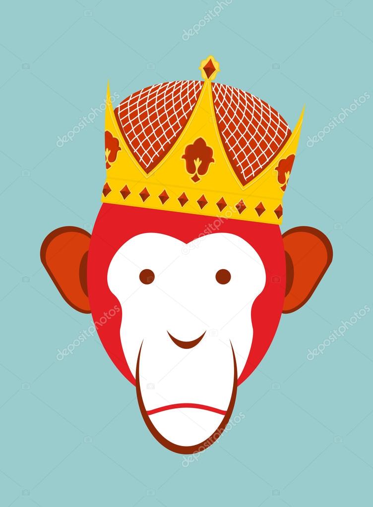 Red Monkey In Imperial Crown Chimpanzee Head Is A Symbol Of Chi