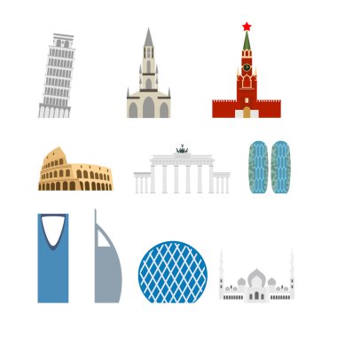 Set landmark Germany, Russia. Attraction of Dubai, Rome. Archite