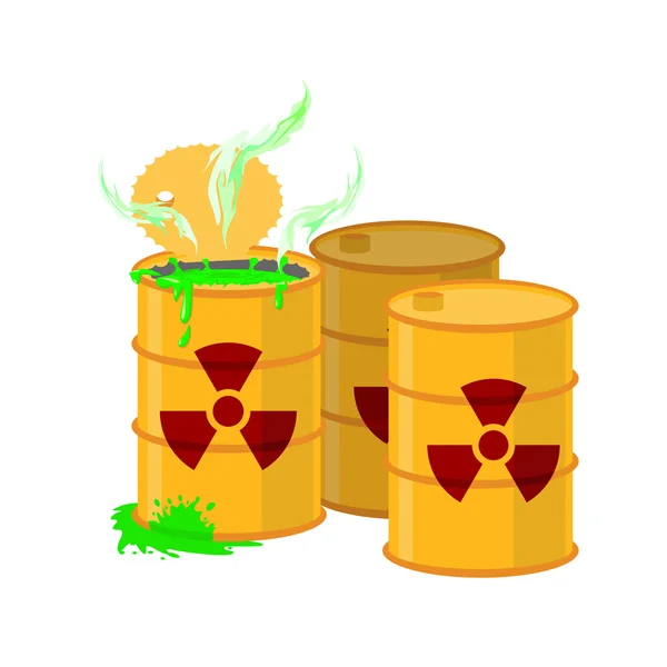 Желтая бочка с радиационным знаком. Открытый контейнер для радиоактивных веществ — стоковый вектор