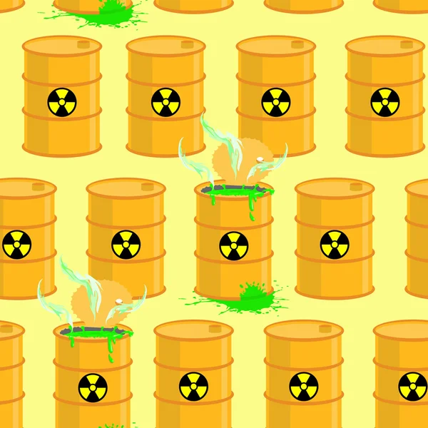 Chemical waste dump. Seamless pattern with barrels of biohazard. — 图库矢量图片