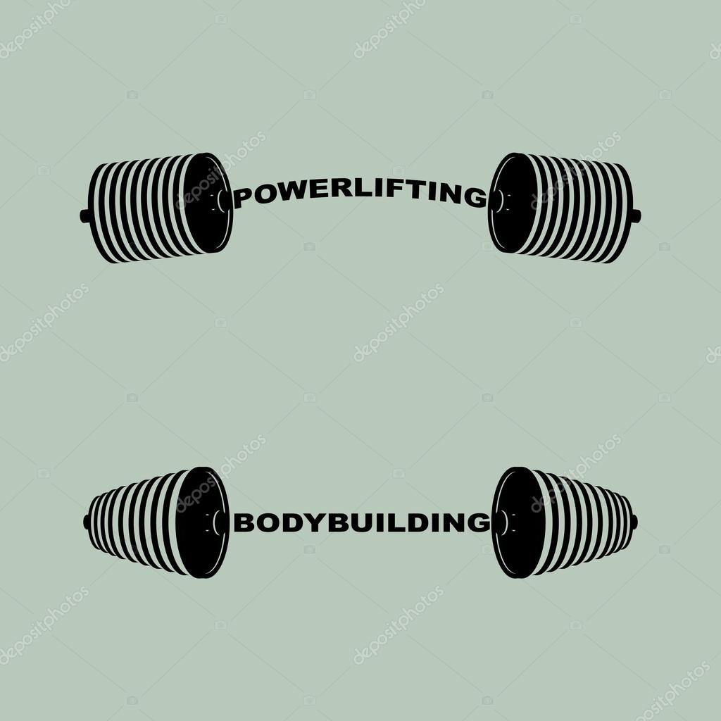 Set sports logos. barbell bodybuilding and powerlifting. Sports strength training accessories. Vector emblem for fans of iron sport