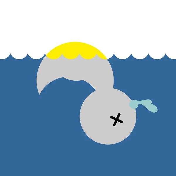 Dead rubber duck. Childrens toy in water. Vector illustration — Διανυσματικό Αρχείο