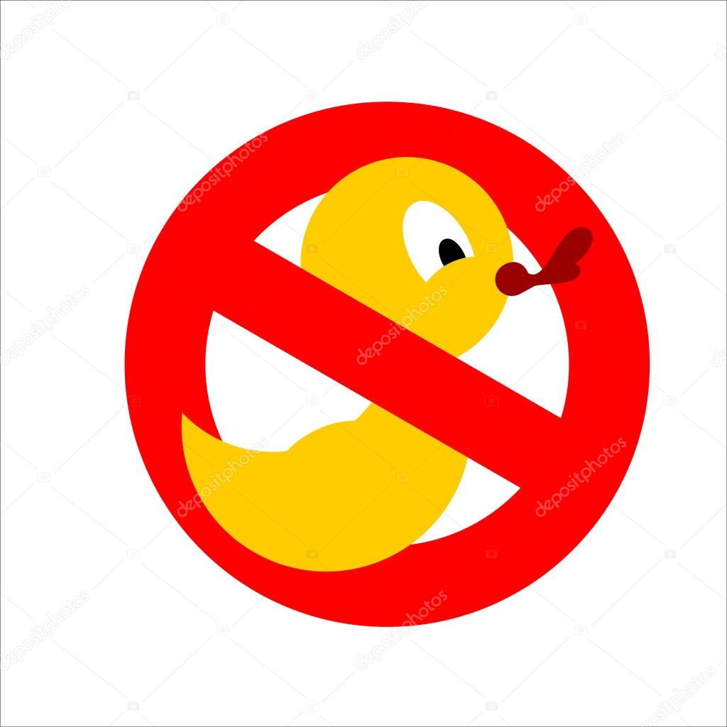 Banning sign. Yellow rubber duck for bathing crossed. Dont quack