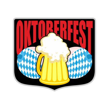 İşaret, logo Oktoberfest için. Kadın göğüsler ve kupa bira. Sembol