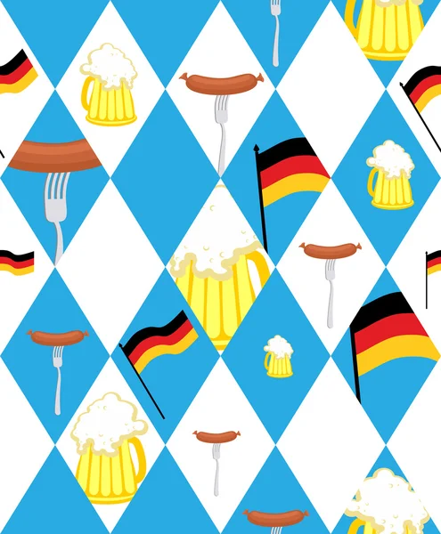 Sfondo dell'Oktoberfest. Tazza di birra e salsiccia, bandiera tedesca - s — Vettoriale Stock