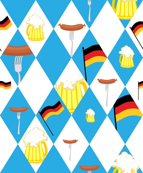 Oktoberfest achtergrond. Mok van bier en worst, Duitse vlag - s — Stockvector