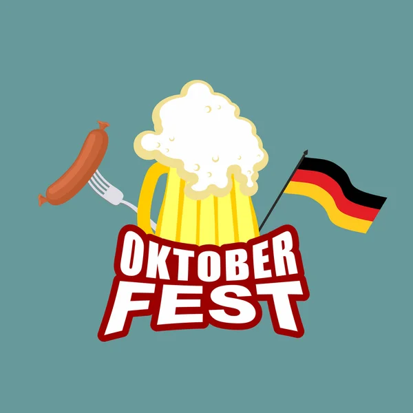 Cerveza Oktoberfest y salchichas. Bandera alemana. Festival de la cerveza. Vecto. — Vector de stock