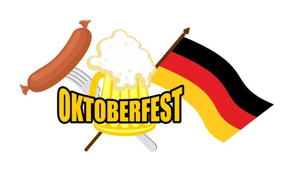 Taza de cerveza y bandera de Alemania - símbolo Oktoberfest. Ilustración vectorial — Archivo Imágenes Vectoriales