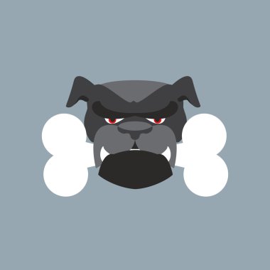 Scary Dog head. Angry Bulldog and bone. Pet head.