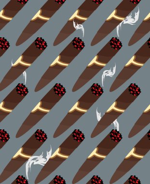Cigar seamless pattern. Background of Cuban cigars and smoke.