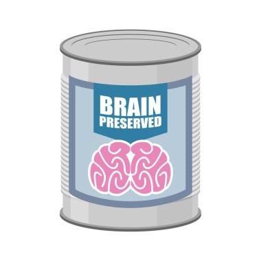Canned brains. Tin with brain. Vector illustration food for mind clipart