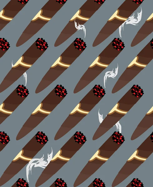 Zigarrennahtloses Muster. Hintergrund kubanischer Zigarren und Rauch. — Stockvektor