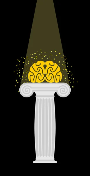 Brain on a pedestal. Light falls on  mind. Enlightenment. Vector — 图库矢量图片