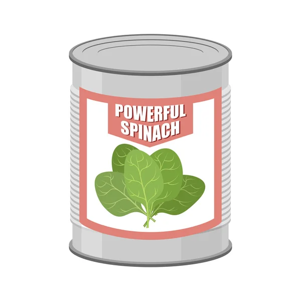 Powerful spinach. Canned spinach. Canning pot with lettuce leave — Stock Vector