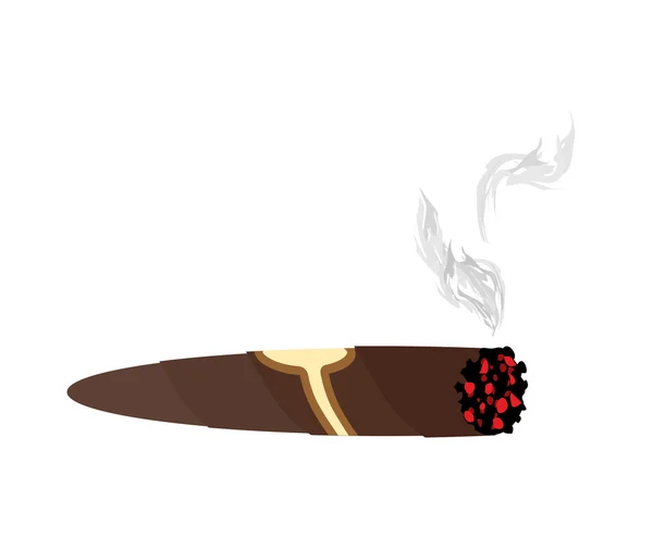 Cigarros y humo sobre fondo blanco. Un caro cigarro cubano — Vector de stock