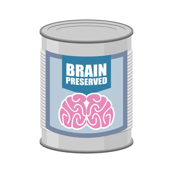 Canned brains. Tin with brain. Vector illustration food for mind — Stock Vector