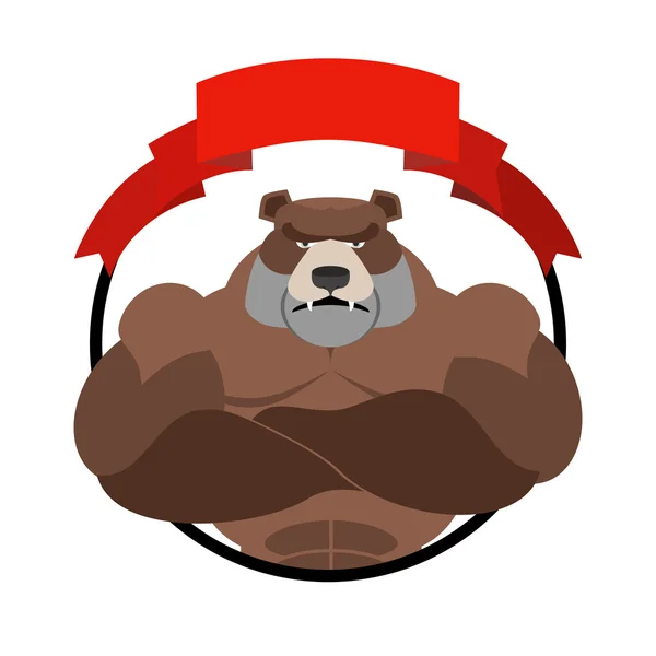 怒った熊アスリート エンブレム ラウンド。大型の野生動物。ベクトルのロゴ — ストックベクタ