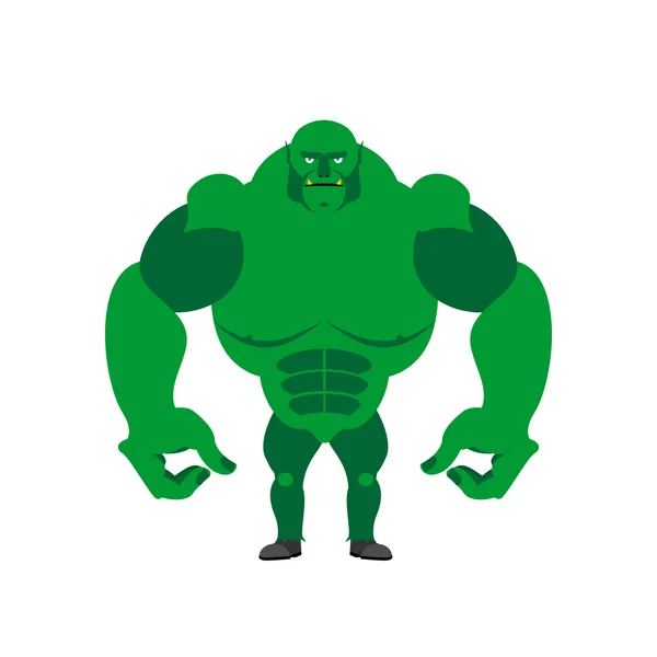 Green Goblin on a white background. Strong monster with large ha — Stock Vector