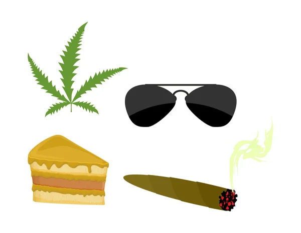 Set van drugs. Accessoires verslaafde. Marihuana en cannabis. Sungla — Stockvector
