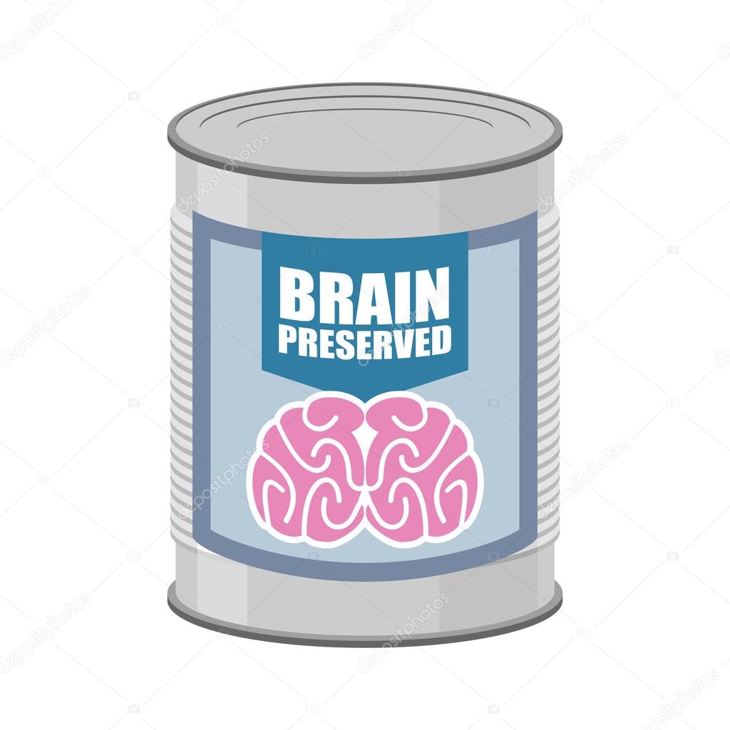 Canned brains. Tin with brain. Vector illustration food for mind