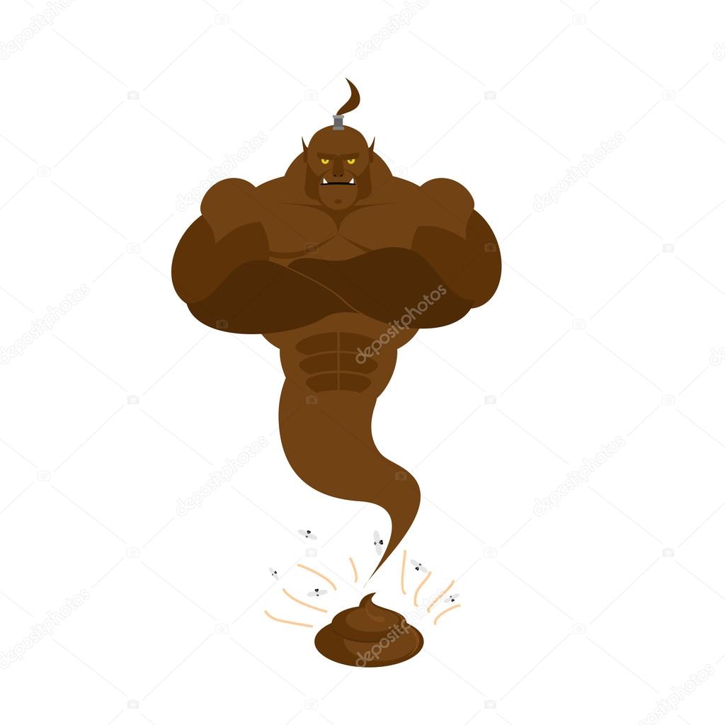 Genie from  shit. Brown Magic ghost from crap. Vector illustrati