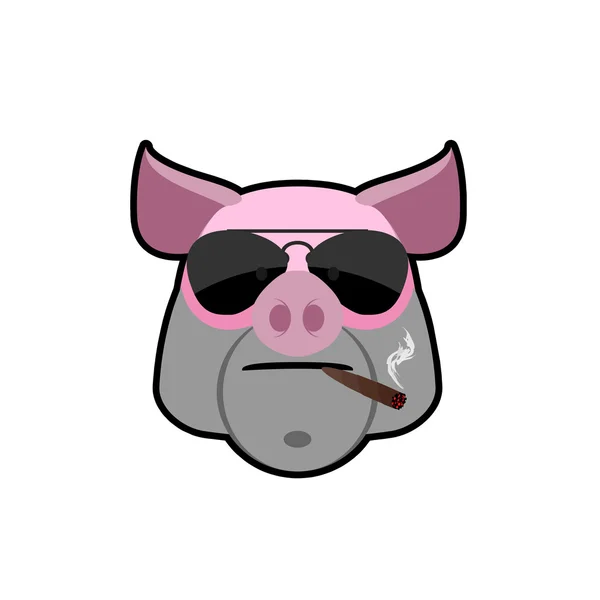 Jabalí enojado. Cabeza de cerdo con gafas y un cigarrillo. Granja animal i — Archivo Imágenes Vectoriales