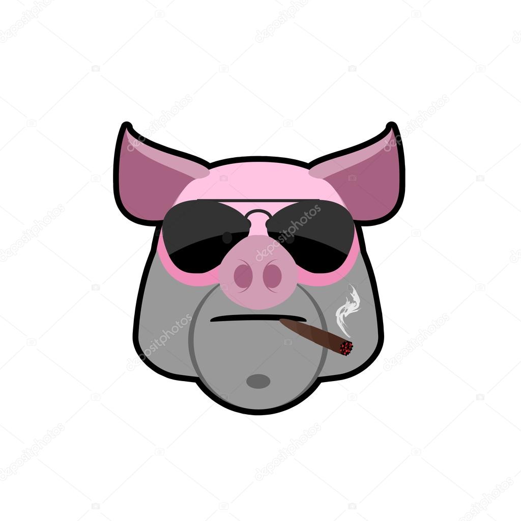 Злой кабан. Голова свиньи в очках и сигарета. Анимальная ферма i Стоковый  вектор ©popaukropa 81550058