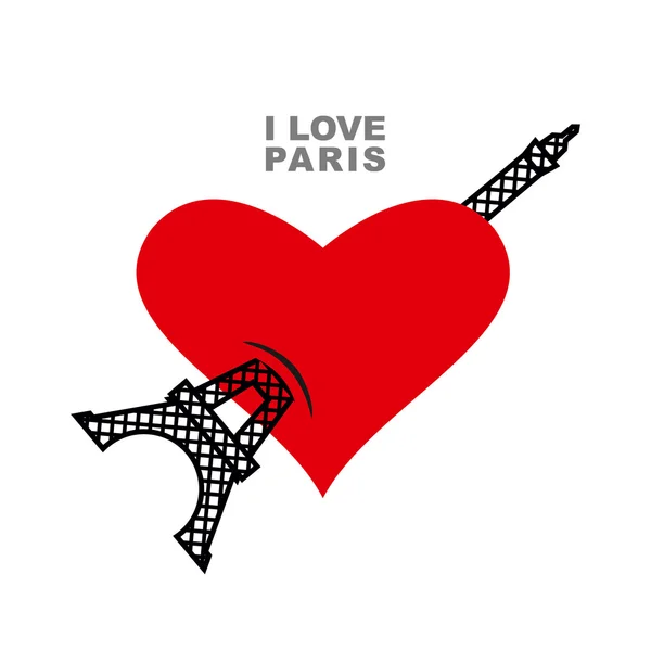 我爱巴黎。红色的心象征着爱和艾菲尔铁塔。塔 — 图库矢量图片