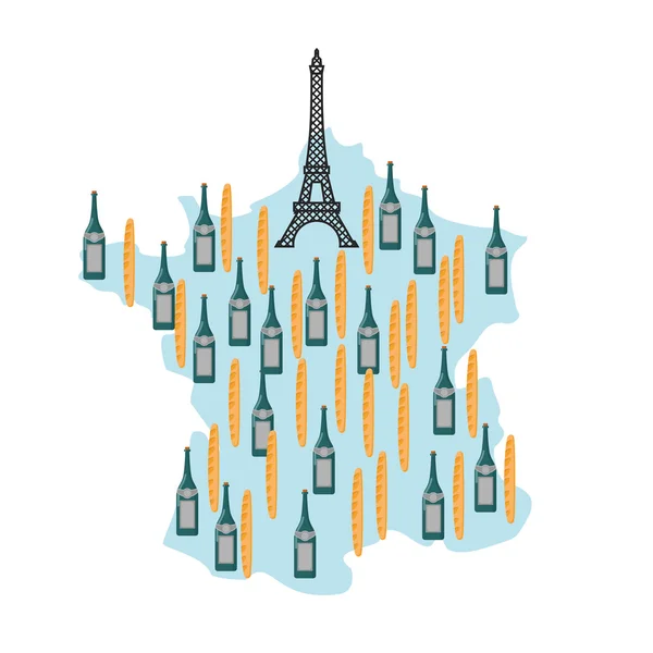 法国巴黎埃菲尔铁塔的地图。国家法国食品: — 图库矢量图片