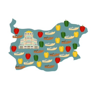 Map of Bulgaria with Alexander Nevsky Cathedral in Sofia. Attrac
